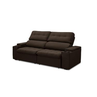 Imagem de Sofá Retrátil E Reclinável 3 Lugares 230cm Zoho Porta Copos No Braço Veludo Marrom G22 - Gran Belo