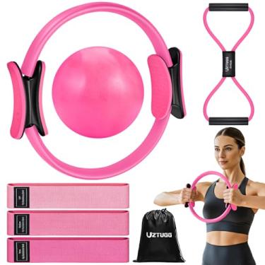 Imagem de UZTUGG Kit essencial de Pilates para mulheres, equipamento de treino em casa com mini bola, anel de pilates, faixas de resistência de tecido, faixas de resistência de figura 8, iniciante de exercícios