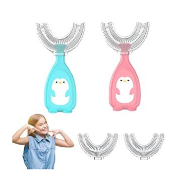 Imagem de Escova de dentes infantil 360 em forma de U para crianças de 2 a 6 e 2 a 4 e 4 a 7 e 6 a 8 anos, pacote de cabeça de escova de dentes totalmente arredondada, circular fácil, 3 lados, espuma manual,