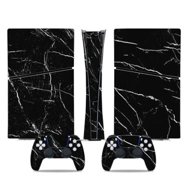 Imagem de Skin Wrap compatível com PS5 Slim Digital, decalque de vinil, capa protetora para console e controle sem fio (mármore preto)