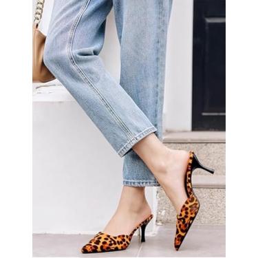 Imagem de Sandálias femininas de salto alto fechado bico fino salto agulha sem cadarço confortável casual sapatos sapatos, Leopardo, 36