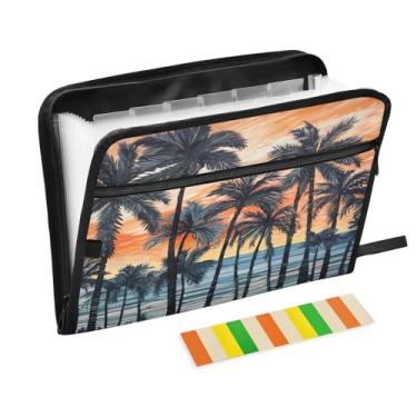 Imagem de Wassud Palmeiras ao pôr do sol, organizador de arquivos sanfonado, 13 bolsos, pastas expansíveis com abas e adesivos, organizador de pastas de documentos de recibo de papel tamanho carta A4 para
