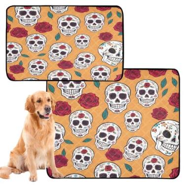 Imagem de CEBUGI Almofadas de xixi laváveis para cães, pacote com 2, almofadas impermeáveis para filhotes de cachorro, antiderrapante, à prova de vazamento, para cercadinho, cama, crânio, rosa