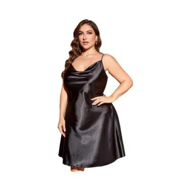 Imagem de Plus size feminino sexy cinta de espaguete camisola cor sólida confort