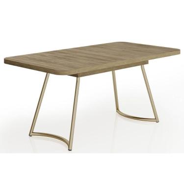 Imagem de Mesa De Sala Jantar évora Maior 1603 C/ Tampo Madeirado C/ Vidro 170x90cm Dourado/noce/carvalho - Carraro