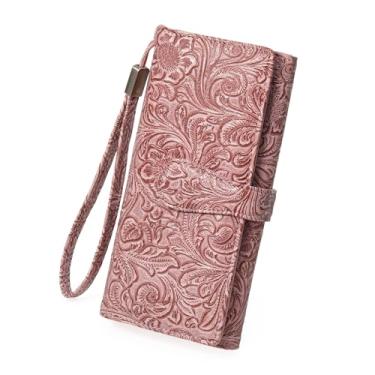 Imagem de BVEOGMRO Carteira feminina em volta da bolsa clutch para mulheres, três dobras, porta-cartões de crédito, bloqueio RFID, grande capacidade, rosa, Women