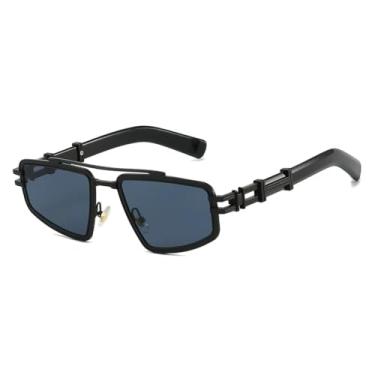 Imagem de HCHES Óculos de Sol Femininos de Luxo com Ponte Dupla Retrô, Lentes Degradê, Proteção UV400, Estilo Punk Masculino (Preto)