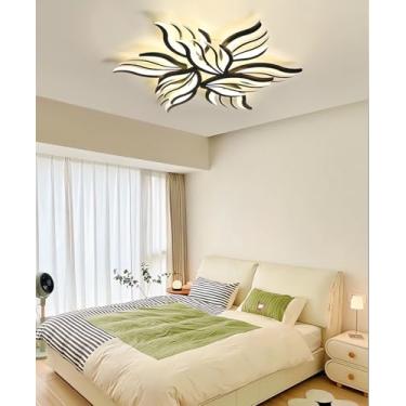 Imagem de Lustre de teto moderno em formato de flor, preto, com LED, para quarto, sala de estar com intensidade regulável e controle remoto, luminária de embutir no teto, ideal para quarto infantil, e