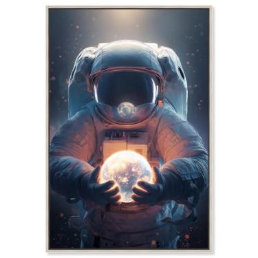 Imagem de Arte de parede de astronauta com impressão em tela Last Light por Art Remedy, moldura prateada, 50 x 76 cm