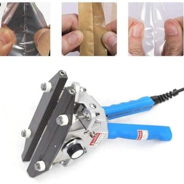 Imagem de GUAVFH Seladora térmica de crimpagem portátil, máquina de selagem de alicate manual de 550 W, máquina de selagem com braçadeira manual, temperatura ajustável/aquecimento instantâneo/proteção contra
