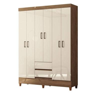 Imagem de Guarda Roupa Casal 6 Portas Com Pés Fit Jequitibá Off Acetinado - Santos Andirá