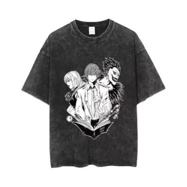Imagem de Camiseta Masculina Y2K Death Note Anime Lavada De Manga Curta Com Gola
