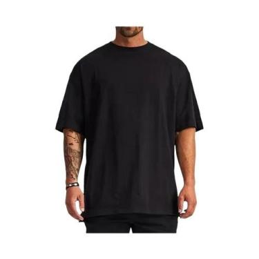 Imagem de Camiseta Masculina Oversized 100% Algodão Preta Branca Lisa Básica Cas