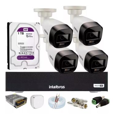 Imagem de Kit 4 Cameras Segurança Intelbras Full Color vhd 1120b Dvr 4ch Full C/ Purple 1t
