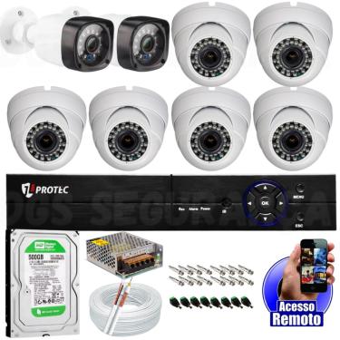 Imagem de Kit 8 Câmeras Segurança Full Hd 1080p Digitais Infra Dvr 4 Canais P2p