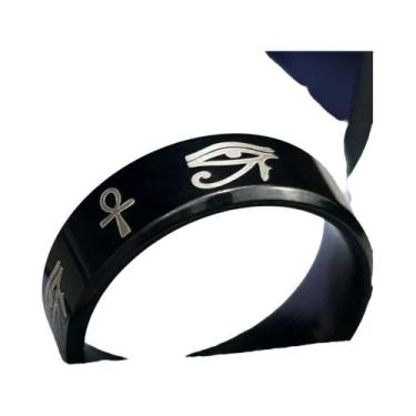 Imagem de Anel Amuleto Unissex De Aço Titânio Com Cruz Cristã E Olho De Hórus, J