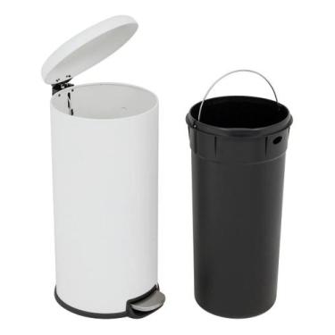 Imagem de Lixeira Cozinha Branca 28l 65x30cm Aco - Brazil Home Living