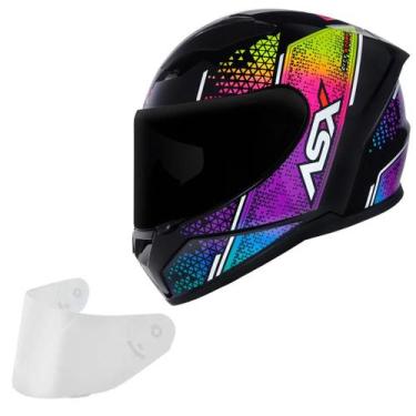 Imagem de Capacete Feminino Asx City Storm Roxo Moto + Viseira Fume, Preto brilh