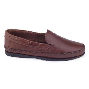 Imagem de Sapato Mocassim Masculino Traff 401 couro costurado clássico, Conhaque