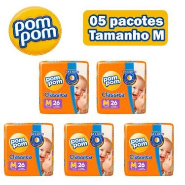 Imagem de Fralda Pompom clássica tamanho M kit c/5 pacotes - ONTEX