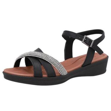Imagem de Sandalia Feminina Anabela Baixa Ajustavel Conforto Usaflex, Preto, 38