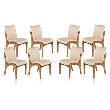 Imagem de Kit 8 Cadeiras de Jantar Estofada Lisboa 90 x 52 Cm Madeira Maciça Imbuia Linho Bege M58 - RMI