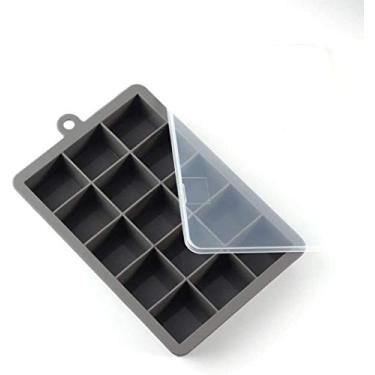 Imagem de Bandejas de cubo de gelo com tampa moldes de bandeja de gelo de silicone fácil liberação molde para fazer pudim de geleia de gelo 15 cavidades branco-preto atualizado