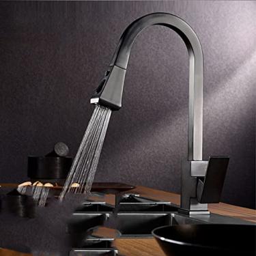 Imagem de Torneira misturadora de água fria quente Torneira de água da cozinha Torneira da pia da cozinha preta Punho único giratório de grau, preto fosco, tamanho único