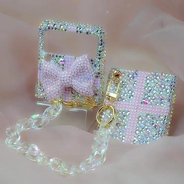 Imagem de Para Samsung Galaxy Z Flip 4 3 2 5G Strass Crystal Shinny Cute Pearl Bow Case Cover Phone Case, with Chain, For Z Flip 3