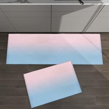 Imagem de Conjunto de 2 tapetes de cozinha Dreamlike Ombré rosa azul romântico abstrato decoração para tapetes acolchoados de chão e tapetes antiderrapante absorvente corredor confortável tapete de pé