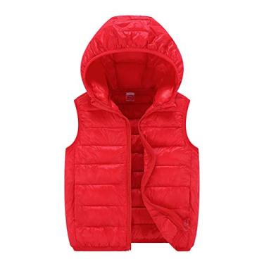 Imagem de Casaco de inverno para crianças, meninos, crianças, crianças, bebês, meninos, meninas, sem mangas, casaco com capuz, jaqueta corta-vento para meninos, Vermelho, 6-8 Anos