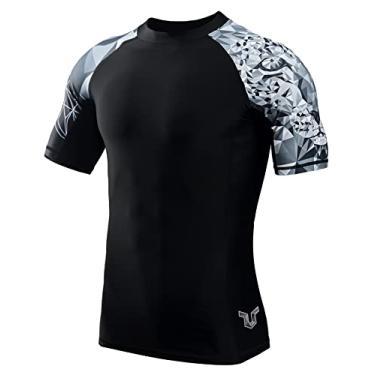 Imagem de HUGE SPORTS Camiseta masculina com proteção solar UV FPS 50+ Skins Rash Guard mangas curtas (Jaguar, 3GG)