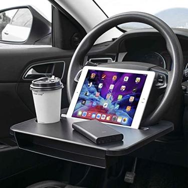 Imagem de Bandeja de volante de uso duplo (36,8 x 28 cm), bandejas de comida de carro para comer com suporte de bebidas, bandejas de carro para comer para notebook, acessórios de carro de viagem multiuso, serve