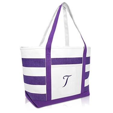 Imagem de DALIX Bolsa de praia com monograma e sacolas para mulheres presentes personalizados roxo A - Z, T, Large