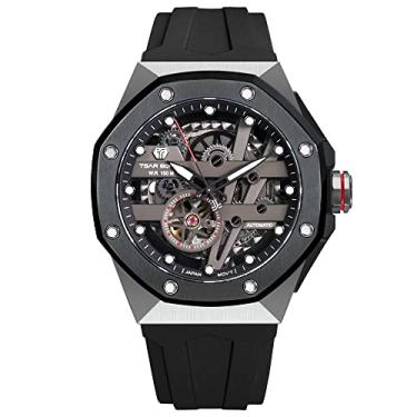 Imagem de TSAR BOMBA Relógios masculinos mecânicos automáticos 100 m, analógicos esqueleto mergulhador, relógio de pulso masculino com mostrador octogonal, relógio de luxo com pulseira de borracha FKM,