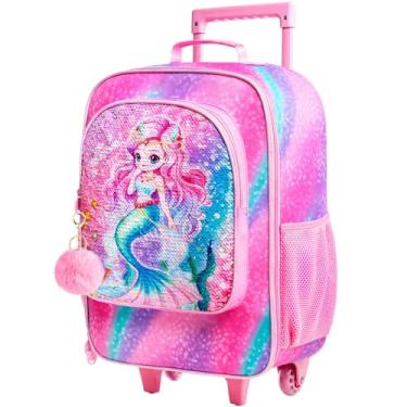 Imagem de KLFVB Mala Infantil de Sereia, 18x13x6, com Lantejoulas Reversíveis e Rodinhas, para Crianças