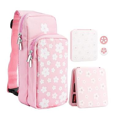 Imagem de RHOTALL Portable Travel Carrying Case Compatible with Nintendo Switch/Oled/Lite, Large Capacity Shoulder Bag with 12 Slots Game Case, Thumb Grip Caps (Sakura)