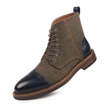 Imagem de RITIZRN Botas masculinas modernas de couro Oxford, casuais, confortáveis, clássicas, masculinas, com cadarço, Azul marino, 43