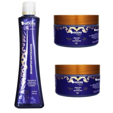 Imagem de Kit 1 Shampoo Matizador e 2 Máscara Matizadora Midori