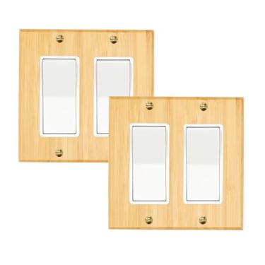 Imagem de 2 peças Capa de interruptor de luz de madeira crua decorativa placa de parede de bambu capas de placa de interruptor de luz de qualidade placa de interruptor duplo basculante placa de tomada capa de