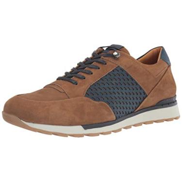 Imagem de Brothers United Tênis masculino de couro Made in Brazil Fashion Trainer, Nubuck tabaco/azul vintage, 38