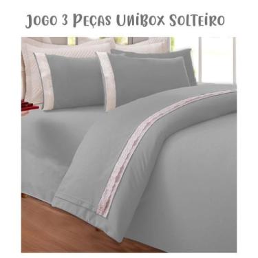 Imagem de Jogo de Lençol 3 Peças Box Conjugado Unibox Solteiro Bordado Inglês Ci