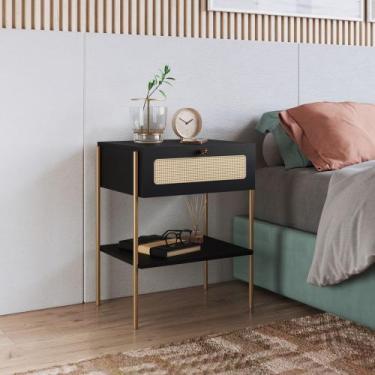 Imagem de Mesa de Cabeceira Jocasta 1 Gaveta Palhinha Pés metálicos Oslo Artesan