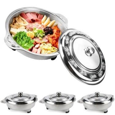 Imagem de 4 Rechaud Inox Leve Travessa Com Tampa Transparente Buffet REDONDO - J