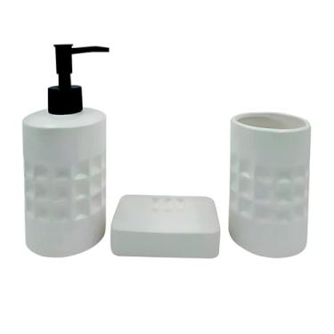 Imagem de Conjunto para Banheiro 3 Peças, Dispenser 320ml, Saboneteira e Porta Escovas, Porcelana Branca