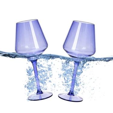 Imagem de Taças de vinho flutuantes para piscina (510 g | Conjunto de 2) - Conjunto de taça de vinho que flutua | Vinho à beira da piscina inquebrável | Taça de praia | Copos de plástico Tritan ao ar livre com