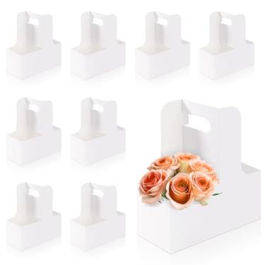 Imagem de Bakbania Porta-copos de 2 copos com alça, 20 unidades de suporte de copo de papelão, caixas de embalagem floral retangulares, sacos de presente de flores para suporte de bebidas quentes e frias