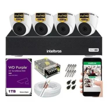 Imagem de Kit 4 Câmeras Intelbras Dome Full Hd 1220 Dvr 4 Canais C/ Hd