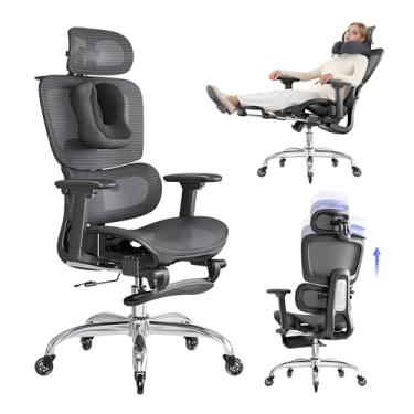Imagem de LarkLeaves Cadeira de Escritório com Descanso para os Pés, Cadeira Ergonômica com Travesseiro para Pescoço e Rodas de Borracha, Cadeira Gamer com Encosto Ajustável e Apoios de Braço 3D, Preto