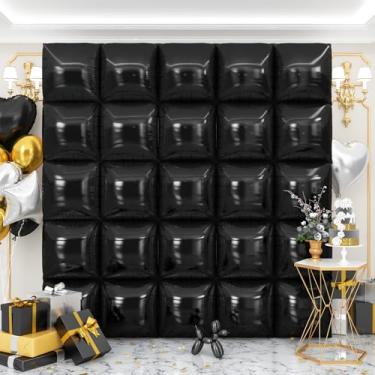 Imagem de OTLGEUA Balões quadrados pretos de parede 25 peças kit de arco de túnel de balão preto dupla face para aniversário, ano novo, decorações de festa de chá de bebê